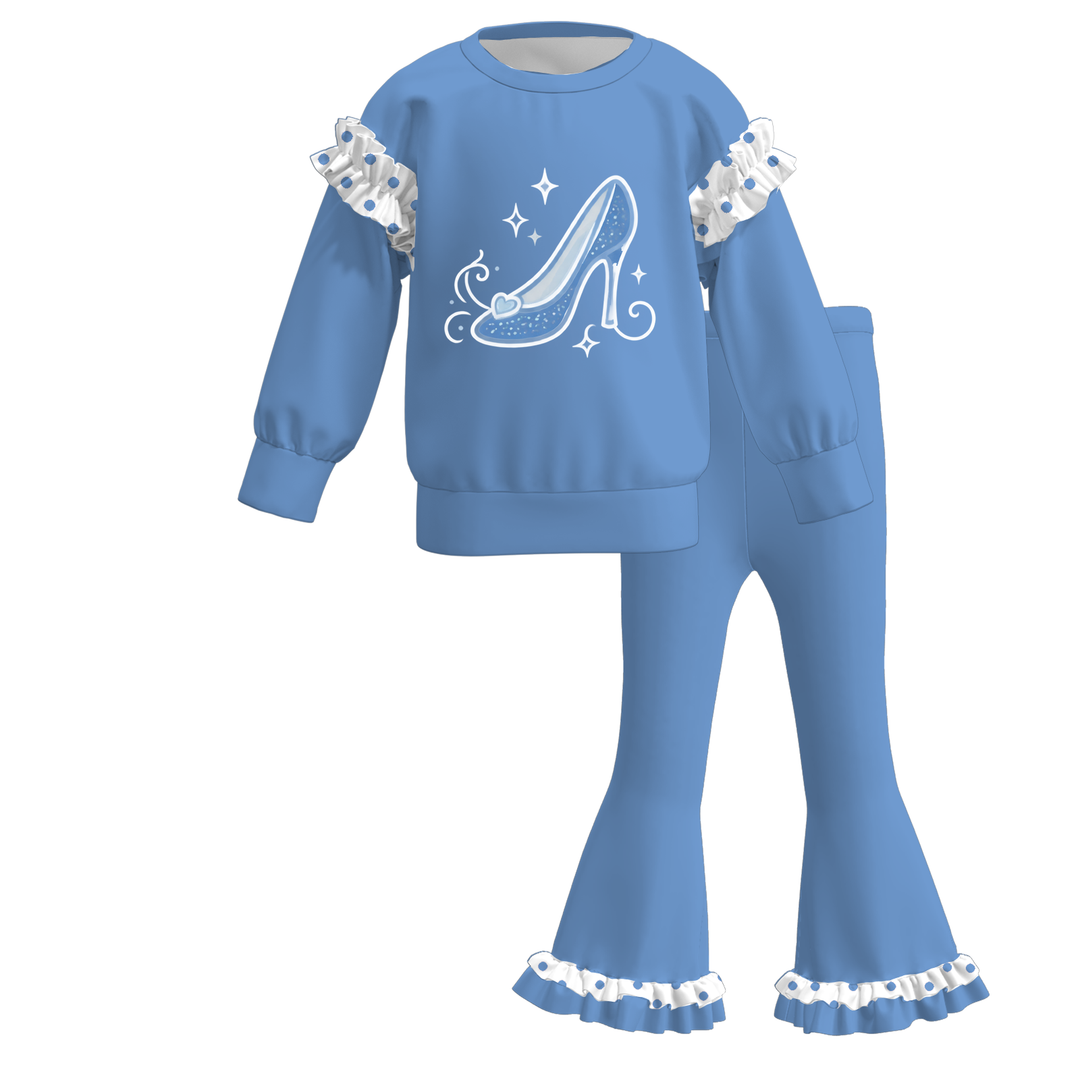 Girls Princess Graphic Sweatshirt and Flared Pants Set