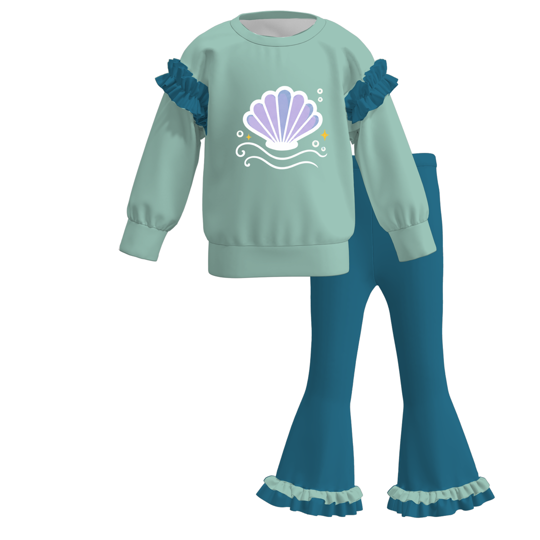 Girls Princess Graphic Sweatshirt and Flared Pants Set