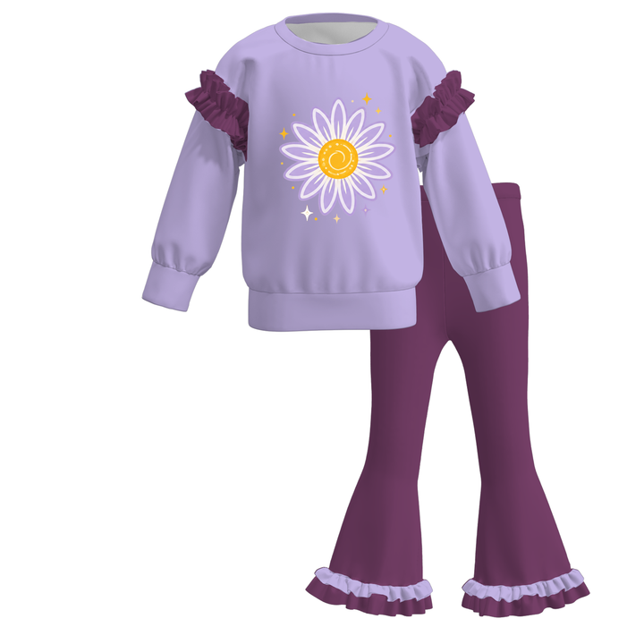 Girls Princess Graphic Sweatshirt and Flared Pants Set