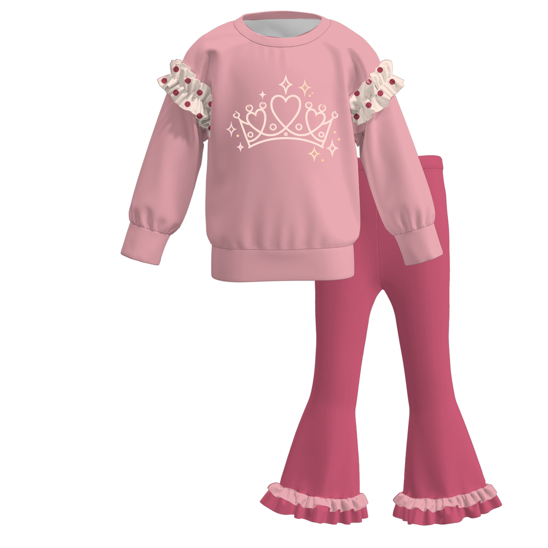 Girls Princess Graphic Sweatshirt and Flared Pants Set
