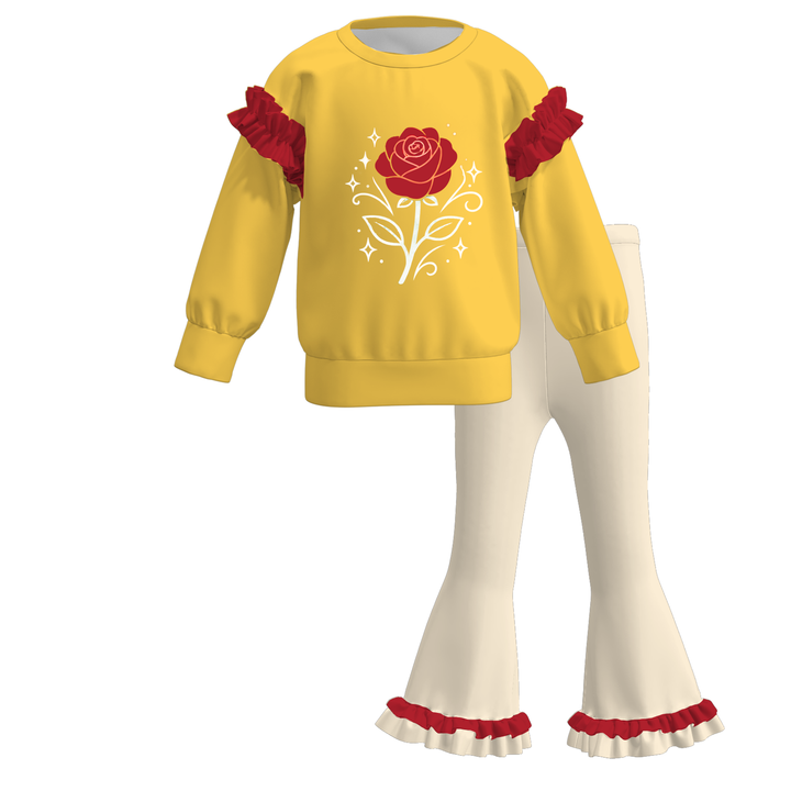 Girls Princess Graphic Sweatshirt and Flared Pants Set