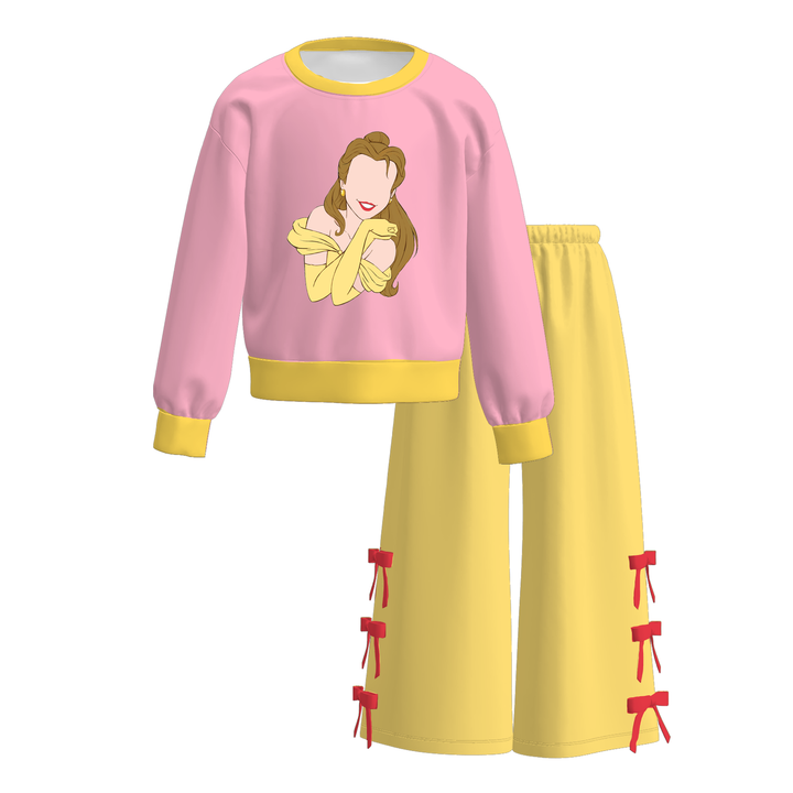 Girls Princess Graphic Sweatshirt and Wide Leg Pants Set