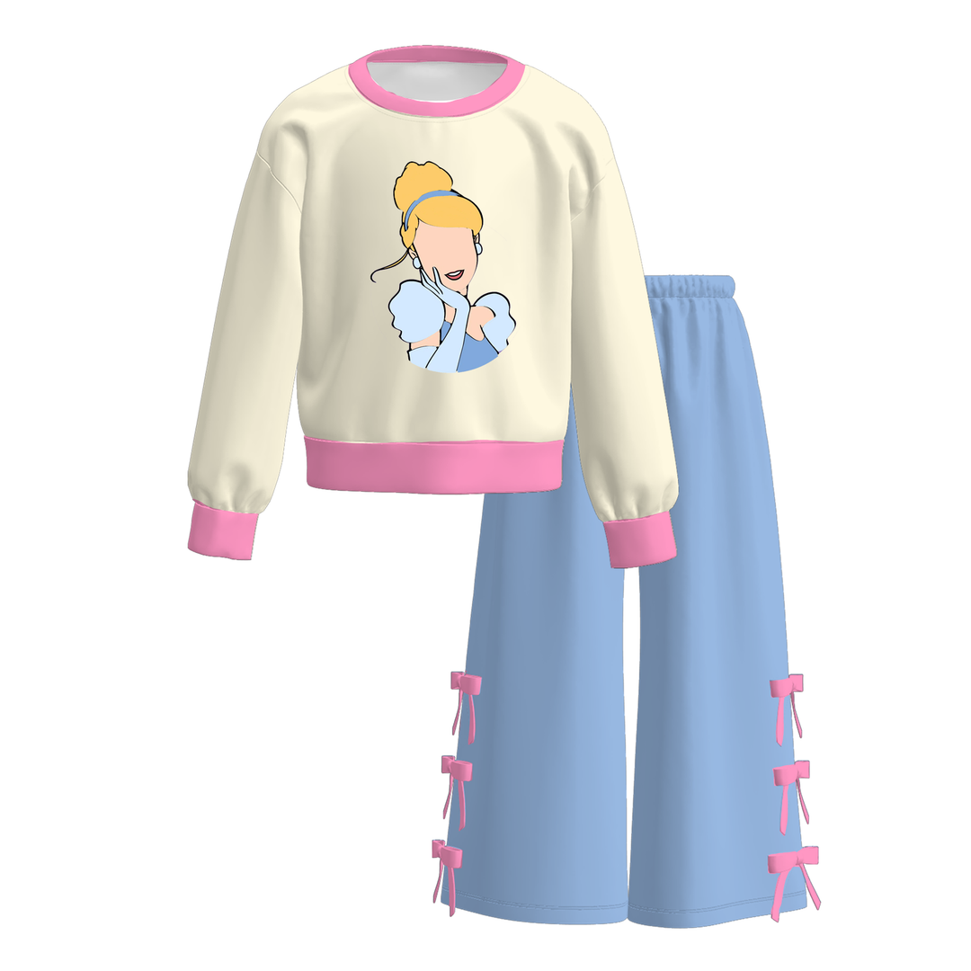 Girls Princess Graphic Sweatshirt and Wide Leg Pants Set