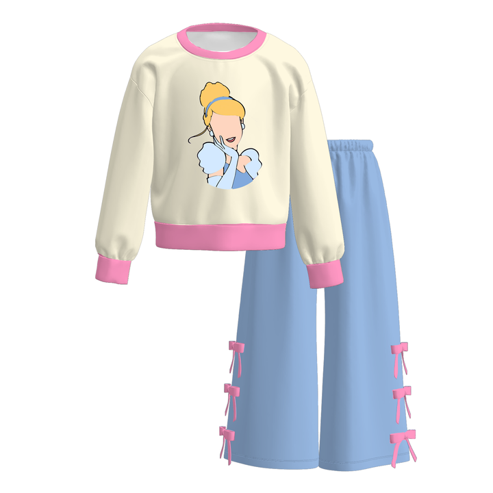 Girls Princess Graphic Sweatshirt and Wide Leg Pants Set