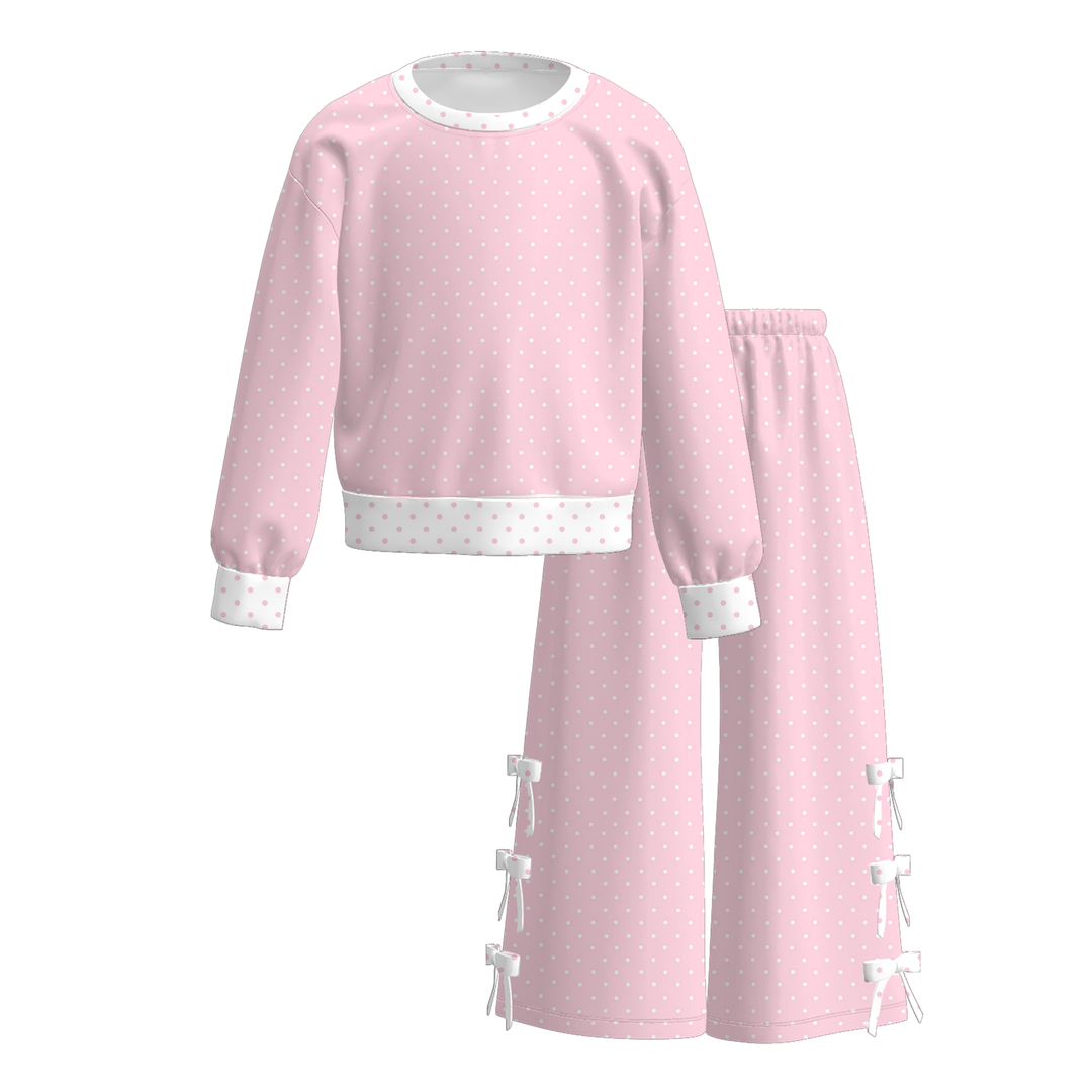 Girls Pullover Sweater&amp;Side Bow Wide Leg Pants Set