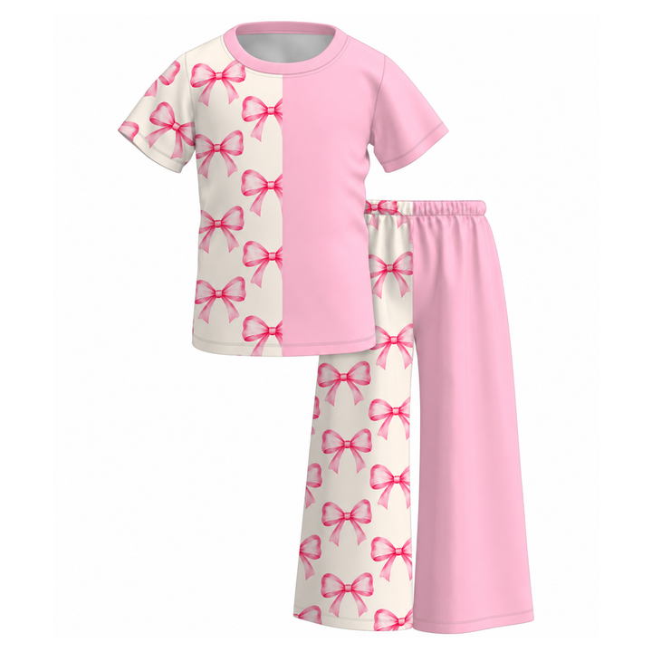 Mommy and Me Colorblock Bow Print Lounge Set