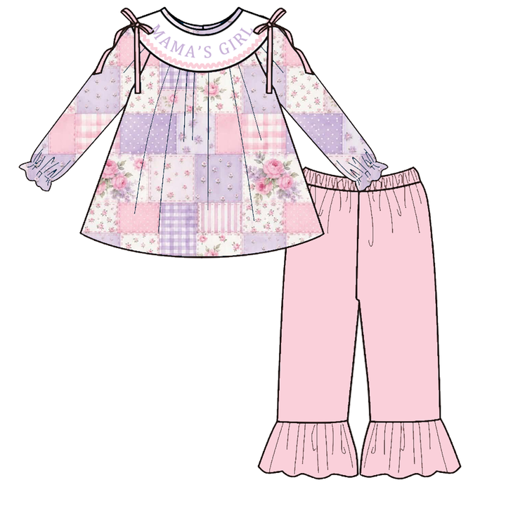 Personalized Baby Girls Floral Patchwork Long Sleeve Dress Bubble Romper