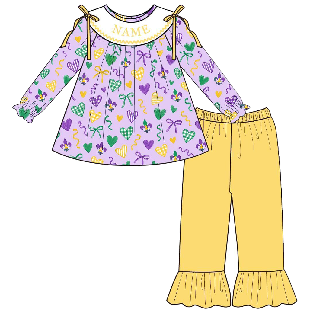 Personalized Embroidery Name Mardi Gras Sister Matching Outfits