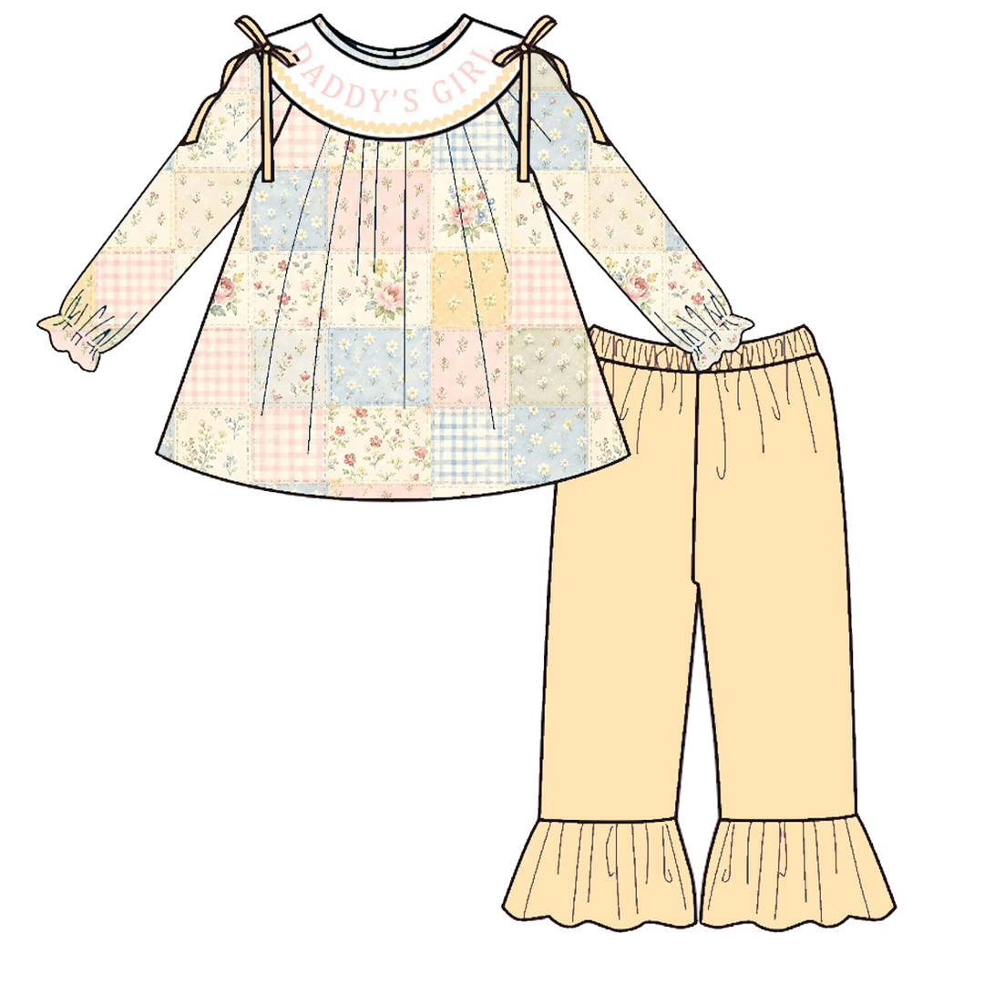 Personalized Name Embroidery Floral Patchwork Dress Romper Sibling outfits