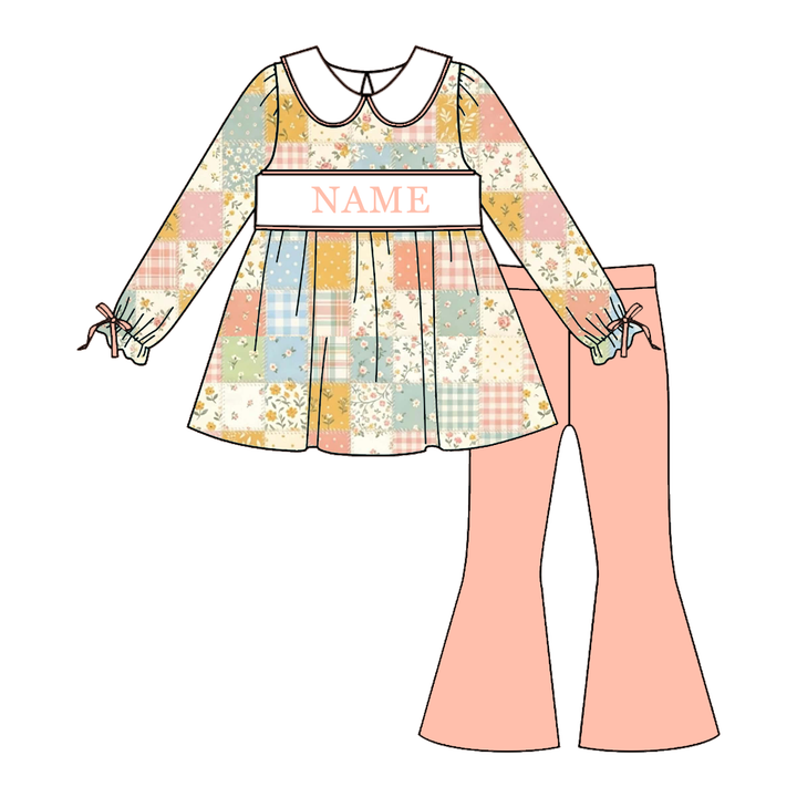 Personalized Name Baby Girls Patchwork Long Sleeve Bubble Romper Dress Collection