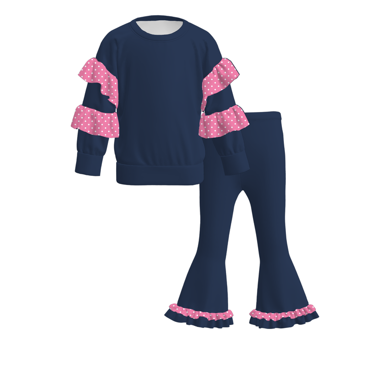Girls Ruffle Sweatshirt and Bell Bottom Pants Set