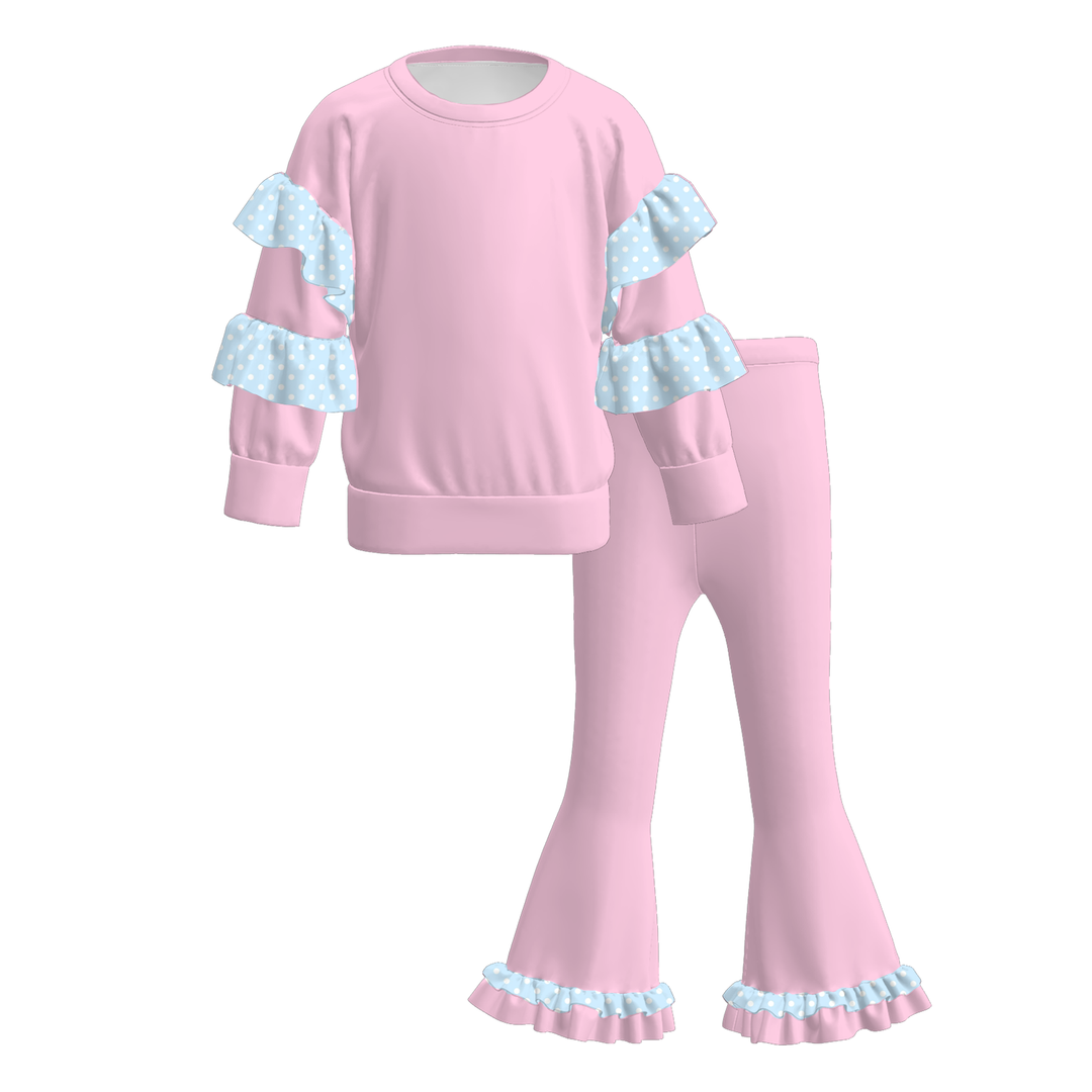 Girls Ruffle Sweatshirt and Bell Bottom Pants Set