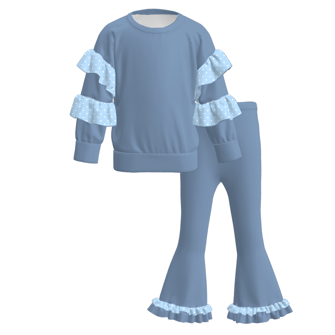 Girls Ruffle Sweatshirt and Bell Bottom Pants Set