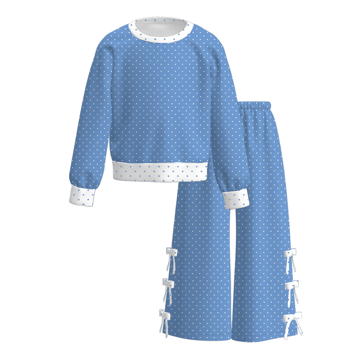 Girls Pullover Sweater&amp;Side Bow Wide Leg Pants Set