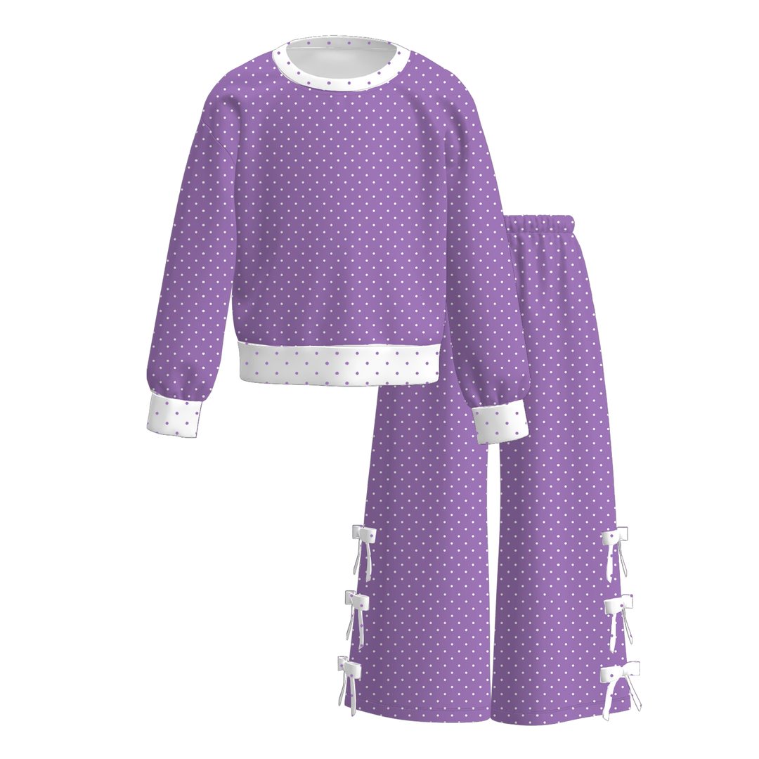 Girls Pullover Sweater&amp;Side Bow Wide Leg Pants Set