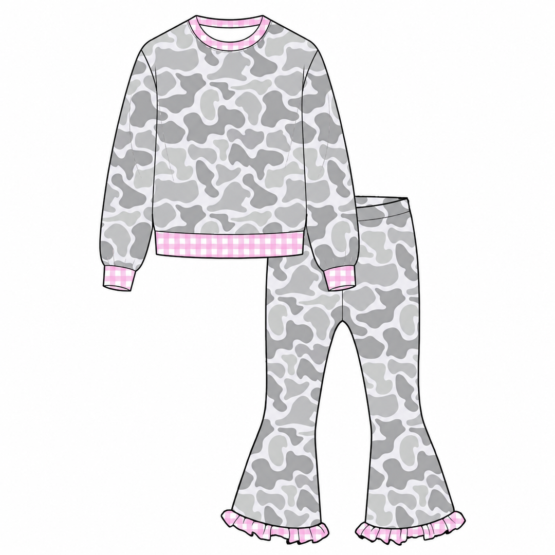 Girls Leopard &amp; Cow Print Pullover and Flared Pants 2Pcs Outfit