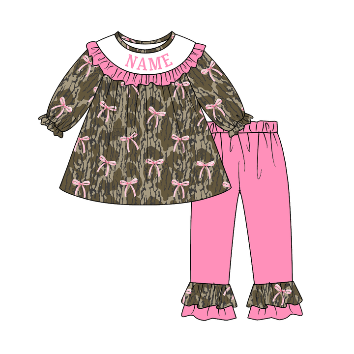 Personalized Custom Name Camo Bow Sibling Matching Outfits