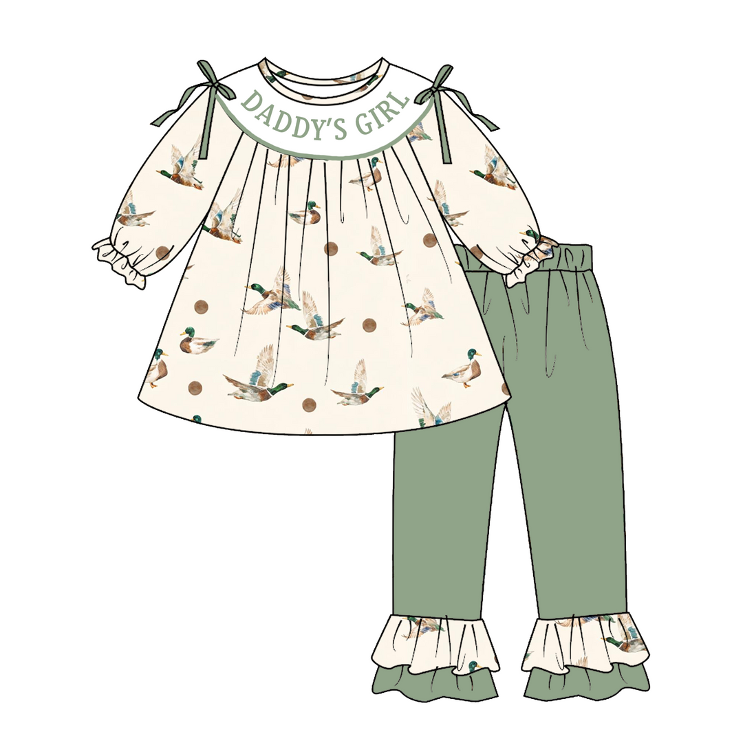 Personalized Custom Name Mallard Duck Print Dress Smocked Outfits Collection