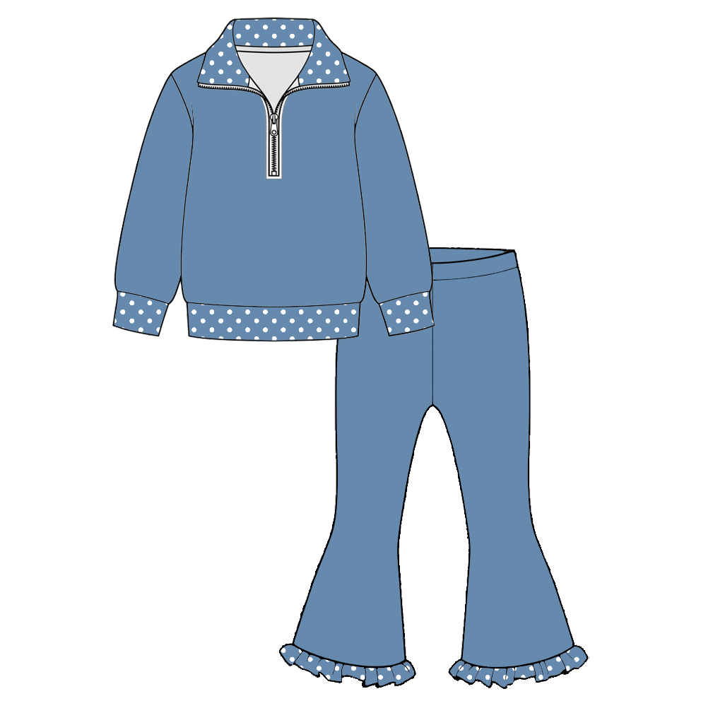 Girls Half-Zip Collar Pullover &amp; Flared Pants 2Pcs Outfit
