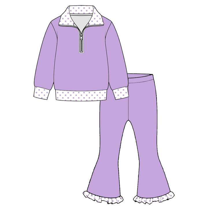 Girls Half-Zip Collar Pullover &amp; Flared Pants 2Pcs Outfit