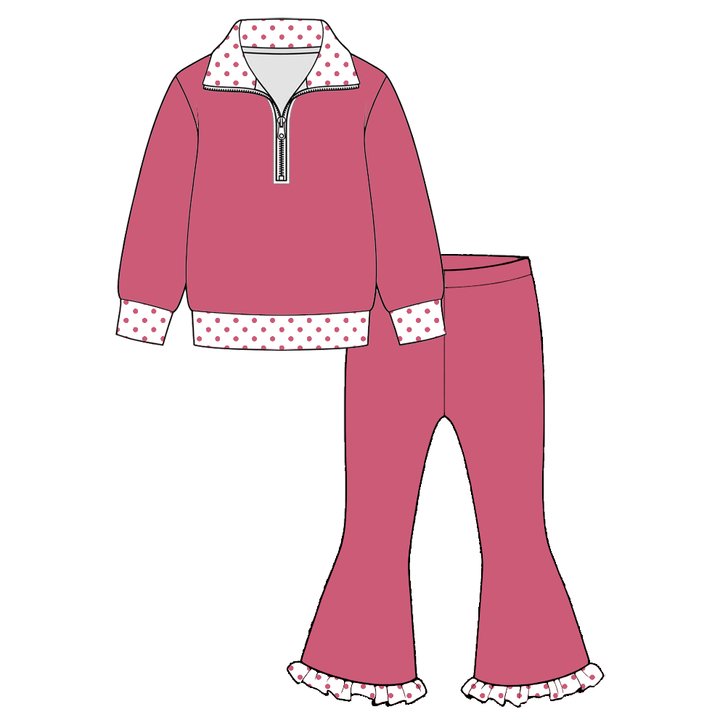 Girls Half-Zip Collar Pullover &amp; Flared Pants 2Pcs Outfit