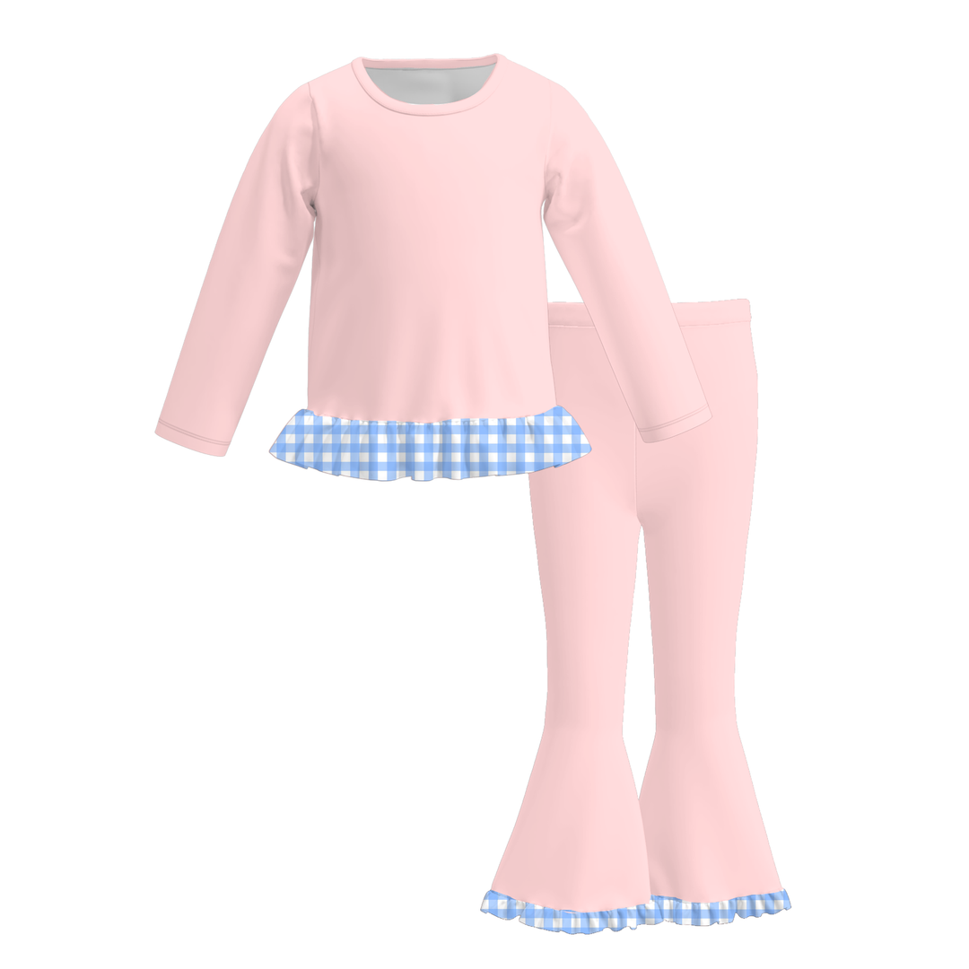 Girls Pastel Ruffle Crewneck Tee &amp; Bell Bottoms 2PCS Outfit