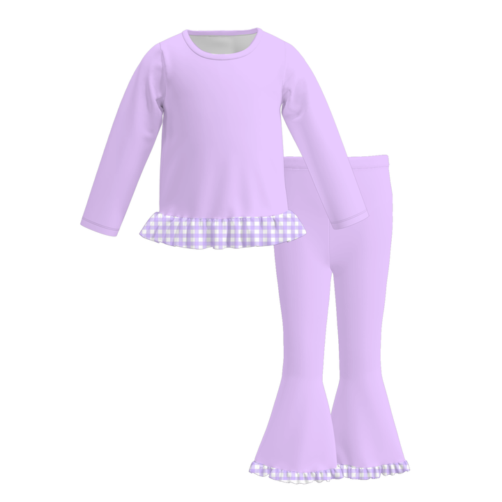 Girls Pastel Ruffle Crewneck Tee &amp; Bell Bottoms 2PCS Outfit