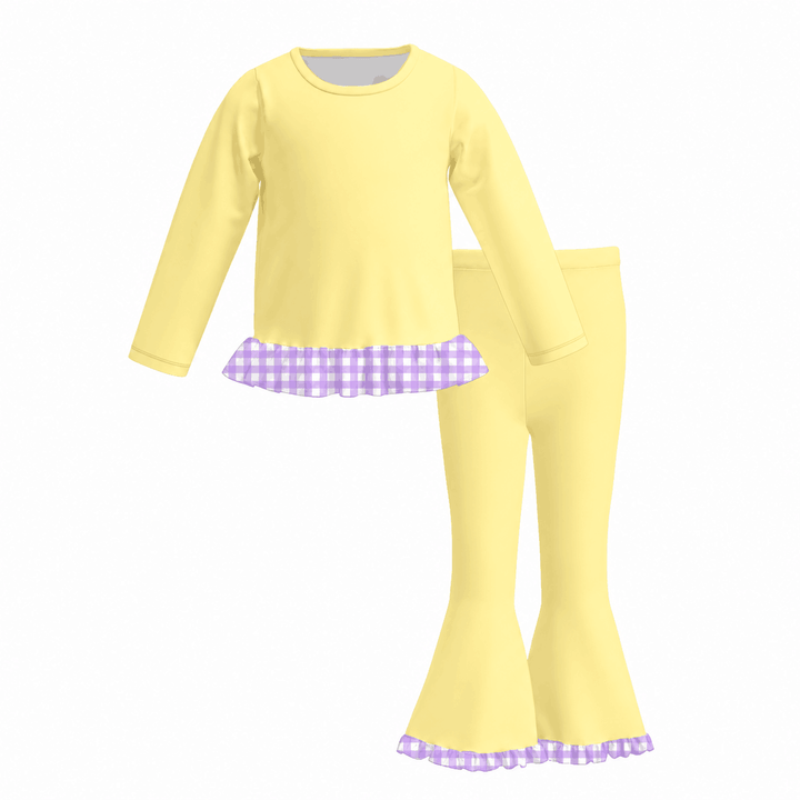 Girls Pastel Ruffle Crewneck Tee &amp; Bell Bottoms 2PCS Outfit