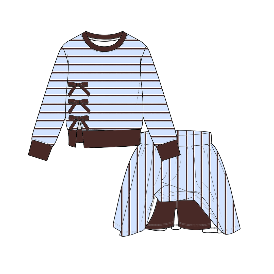 Girls Striped Side-Bow Sweatshirt & Skort 2PCS Set