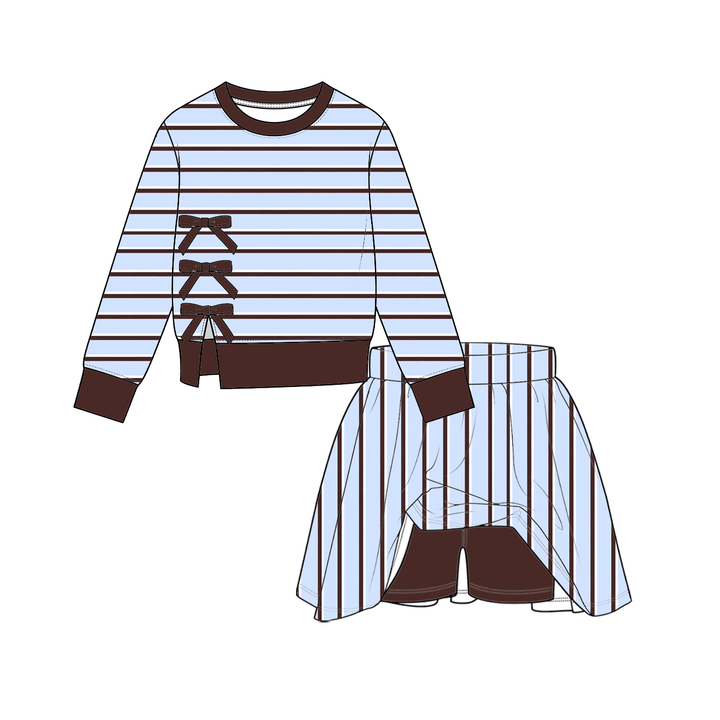 Girls Striped Side-Bow Sweatshirt & Skort 2PCS Set