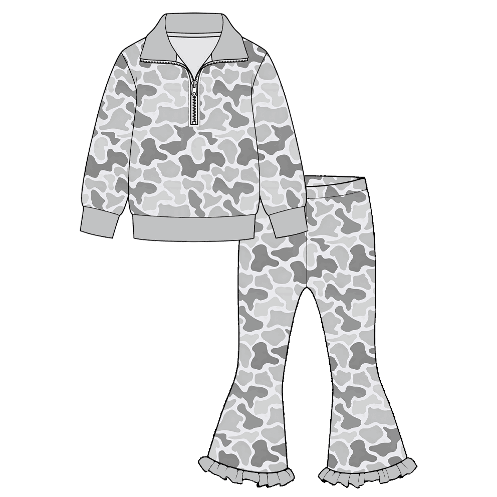 Girls Half-Zip Sweatshirt & Leopard Ruffle Flare Pants Set