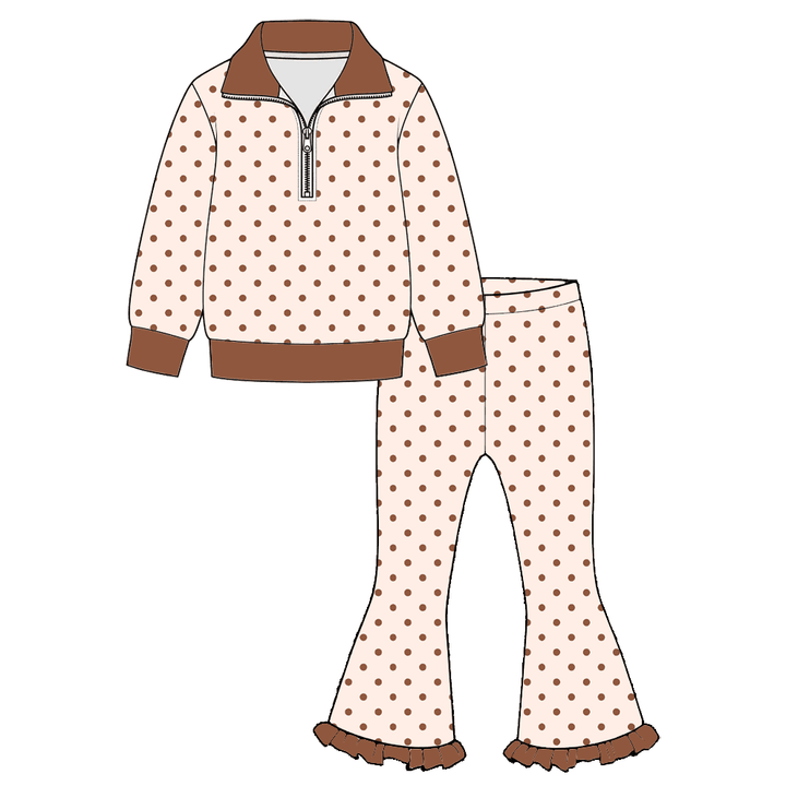 Girls Half-Zip Sweatshirt & Leopard Ruffle Flare Pants Set