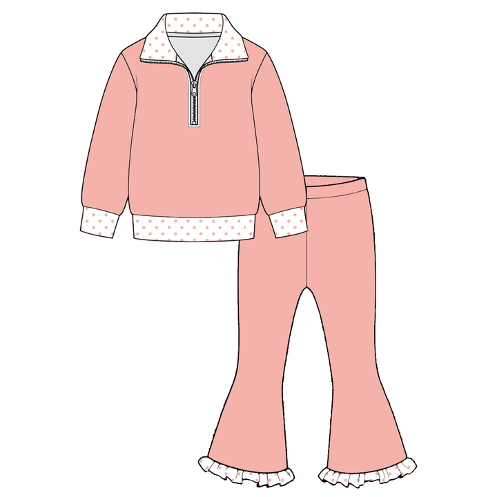 Girls Half-Zip Sweatshirt & Leopard Ruffle Flare Pants Set
