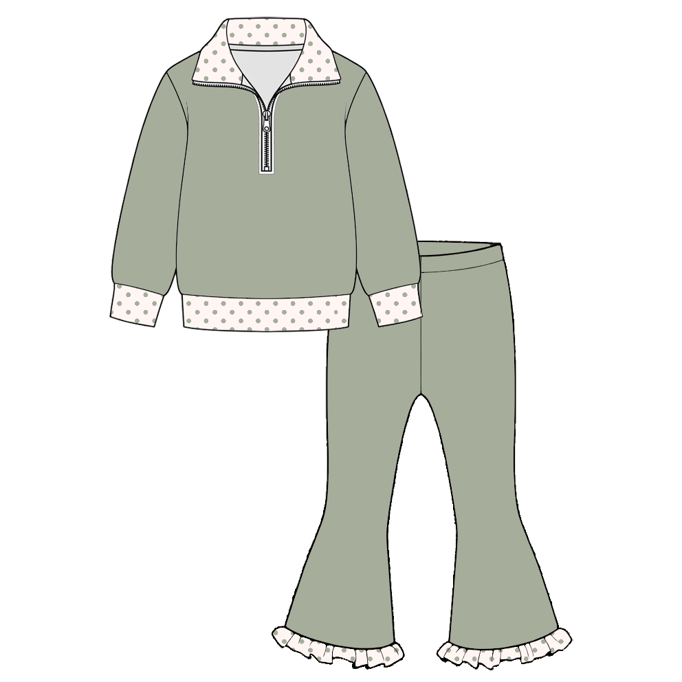 Girls Half-Zip Sweatshirt & Leopard Ruffle Flare Pants Set