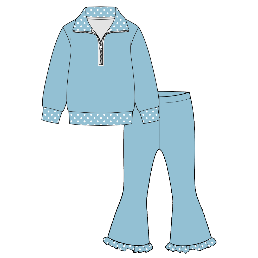 Girls Half-Zip Sweatshirt & Leopard Ruffle Flare Pants Set