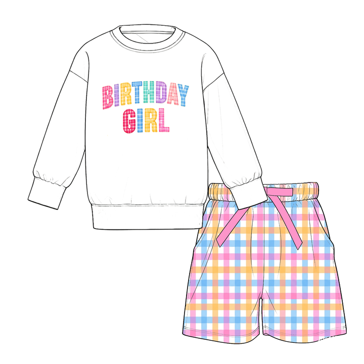 Birthday Girl Print Sweatshirt and Side Bow Wide Leg Pants Set
