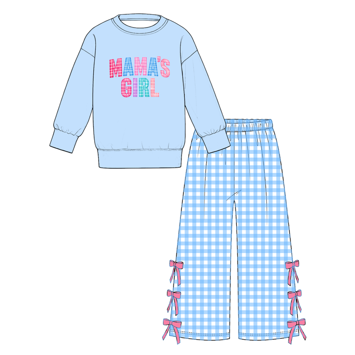 Birthday Girl Print Sweatshirt and Side Bow Wide Leg Pants Set