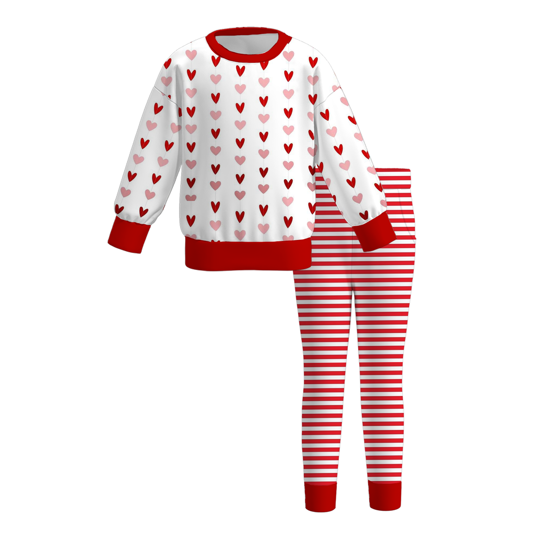 Girls Red Heart Print Twirl Dress Loungewear Set for Valentine