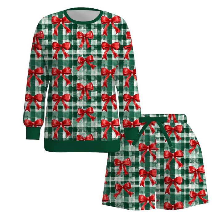 Matching Family Christmas Sweatshirt Set with Bow Print