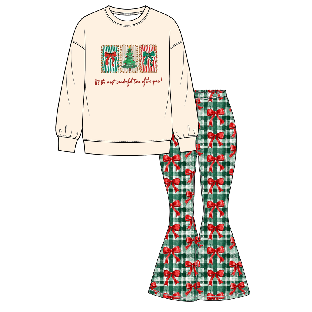 Christmas Bow Tree Mommy&Me Polka Dot Bell Bottom Set