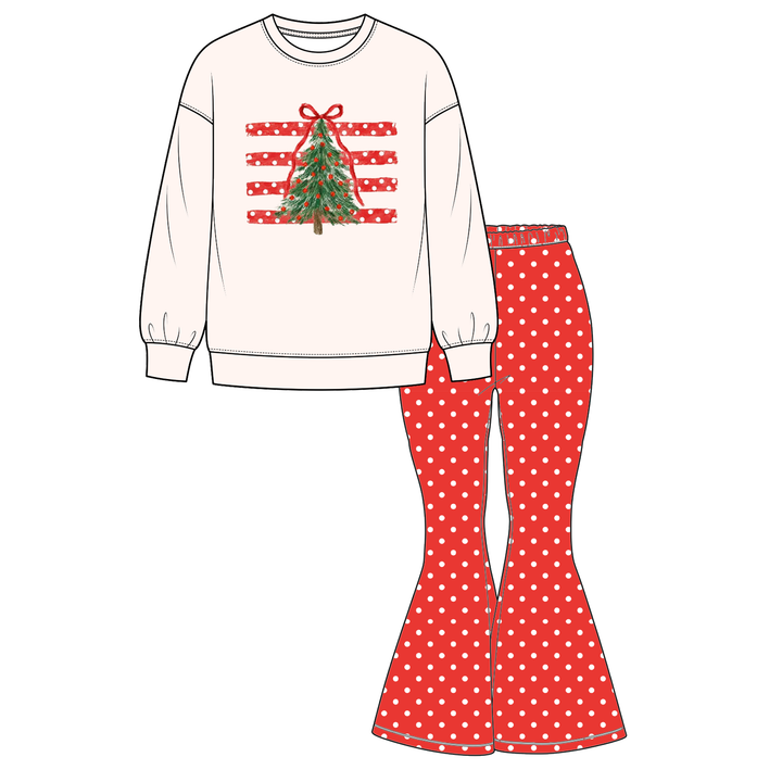 Christmas Bow Tree Mommy&Me Polka Dot Bell Bottom Set