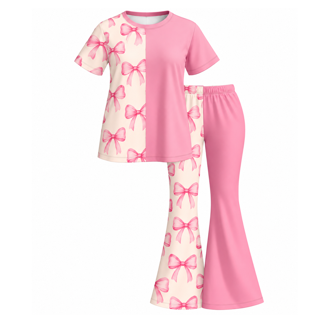 Mommy and Me Colorblock Bow Print Lounge Set