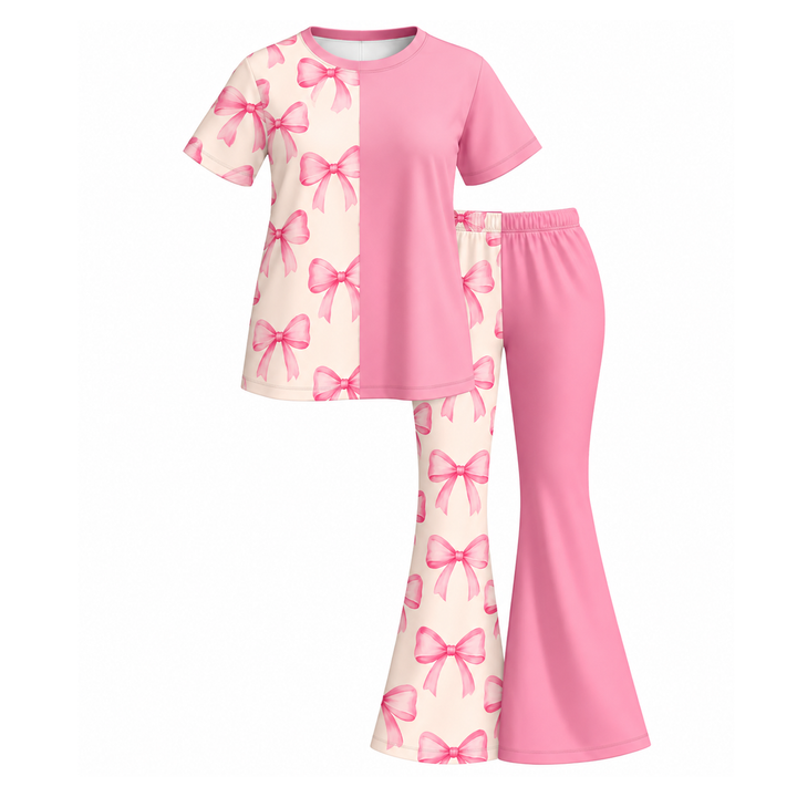 Mommy and Me Colorblock Bow Print Lounge Set