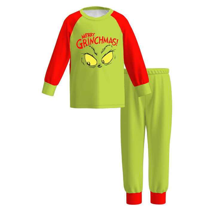Christmas grinch themed sibling pajamas sleepwear set