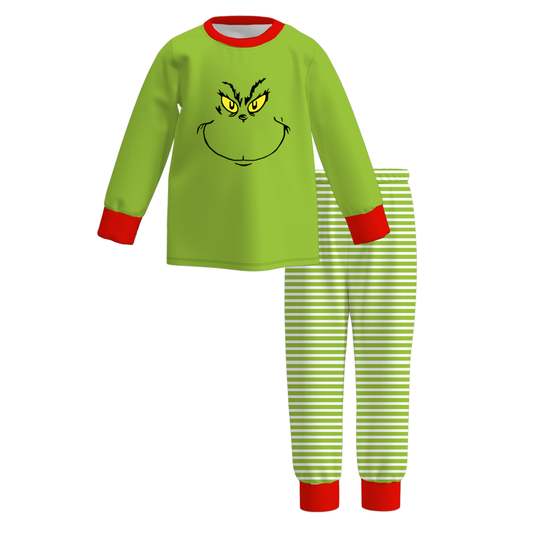 Christmas grinch themed sibling pajamas sleepwear set