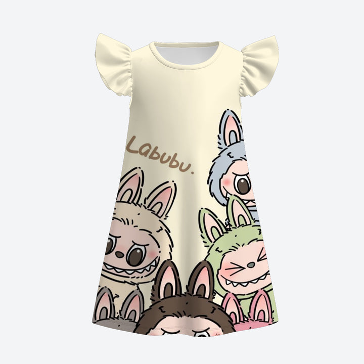 Girls summer nightgown dress with labubu printed