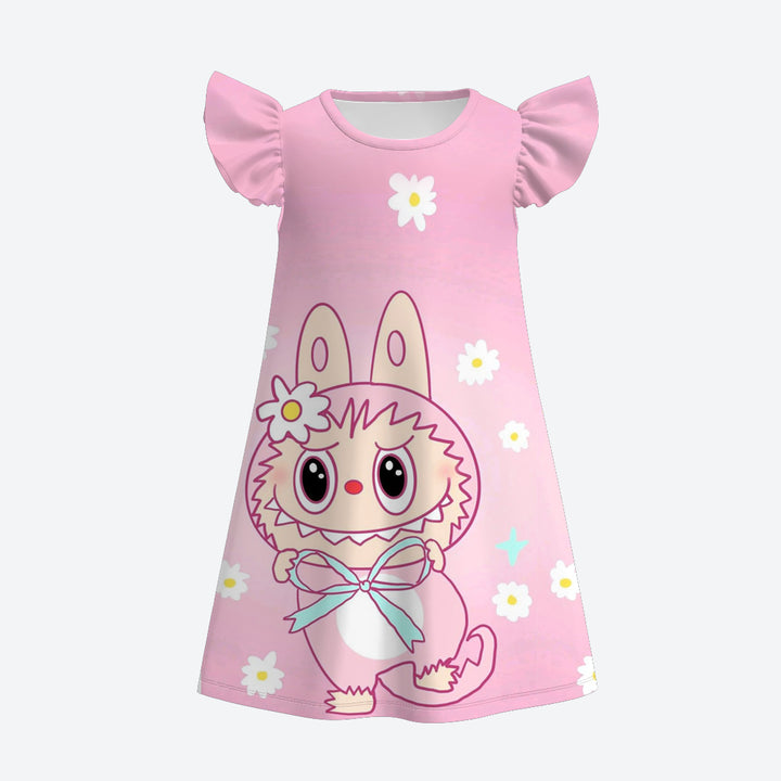 Girls summer nightgown dress with labubu printed