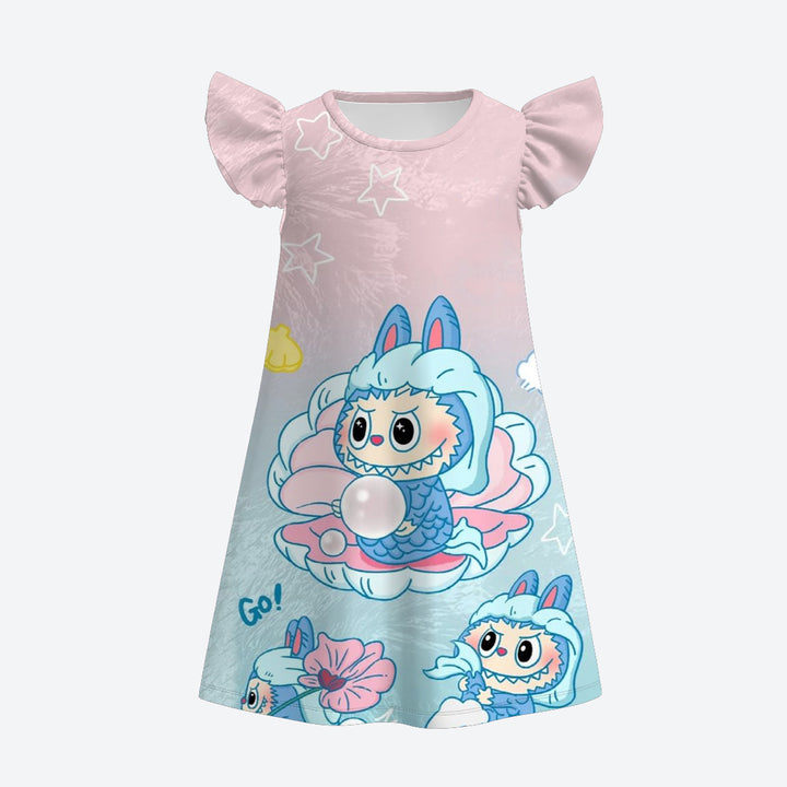 Girls summer nightgown dress with labubu printed