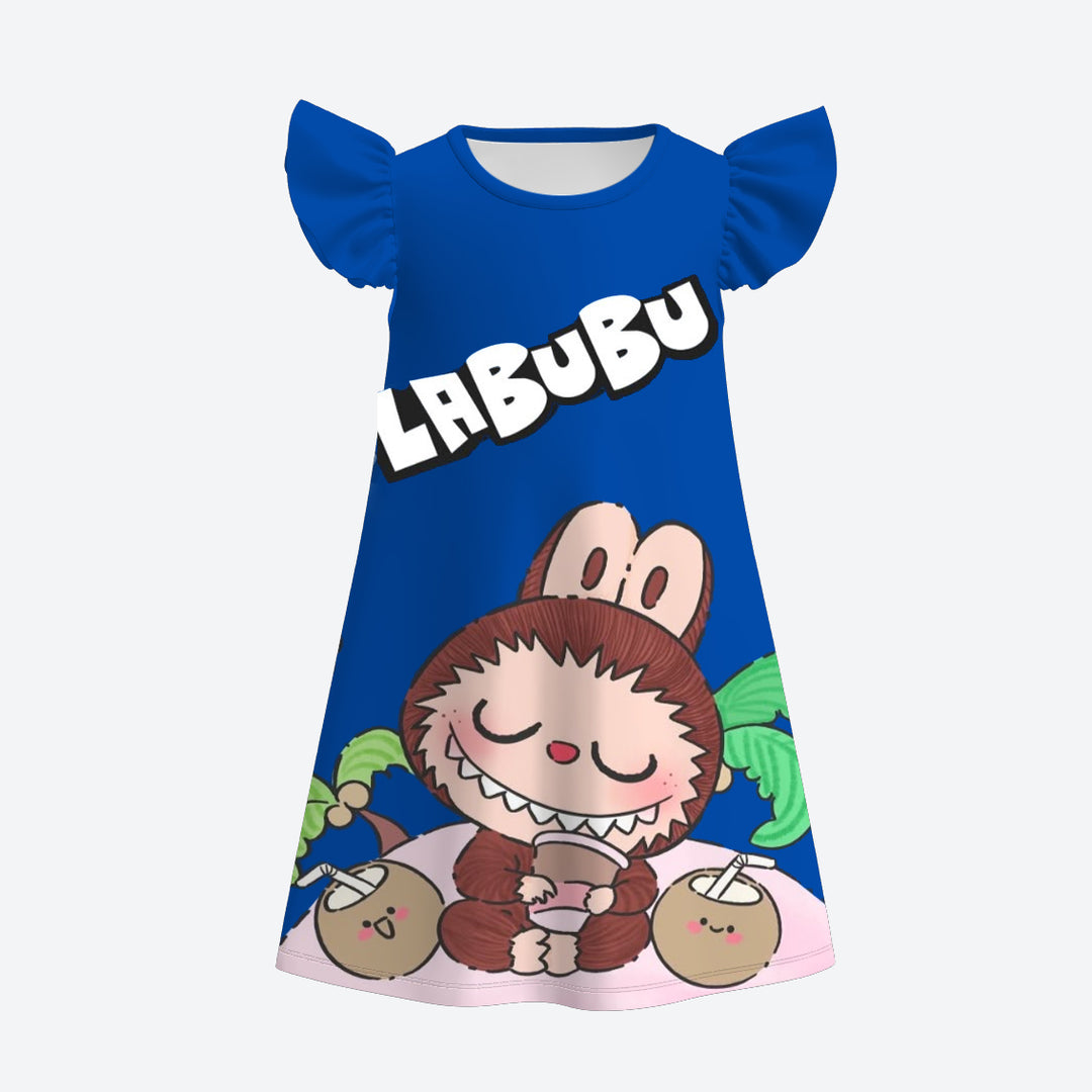Girls summer nightgown dress with labubu printed