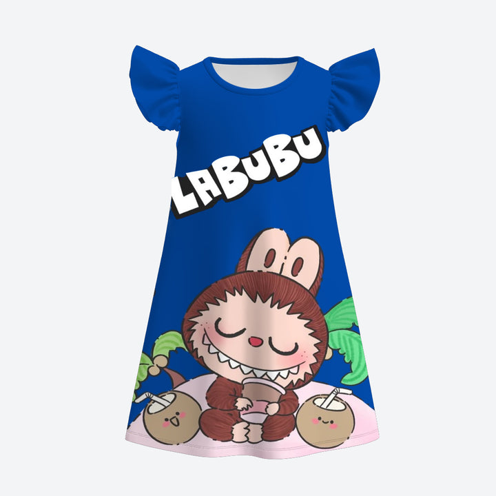 Girls summer nightgown dress with labubu printed